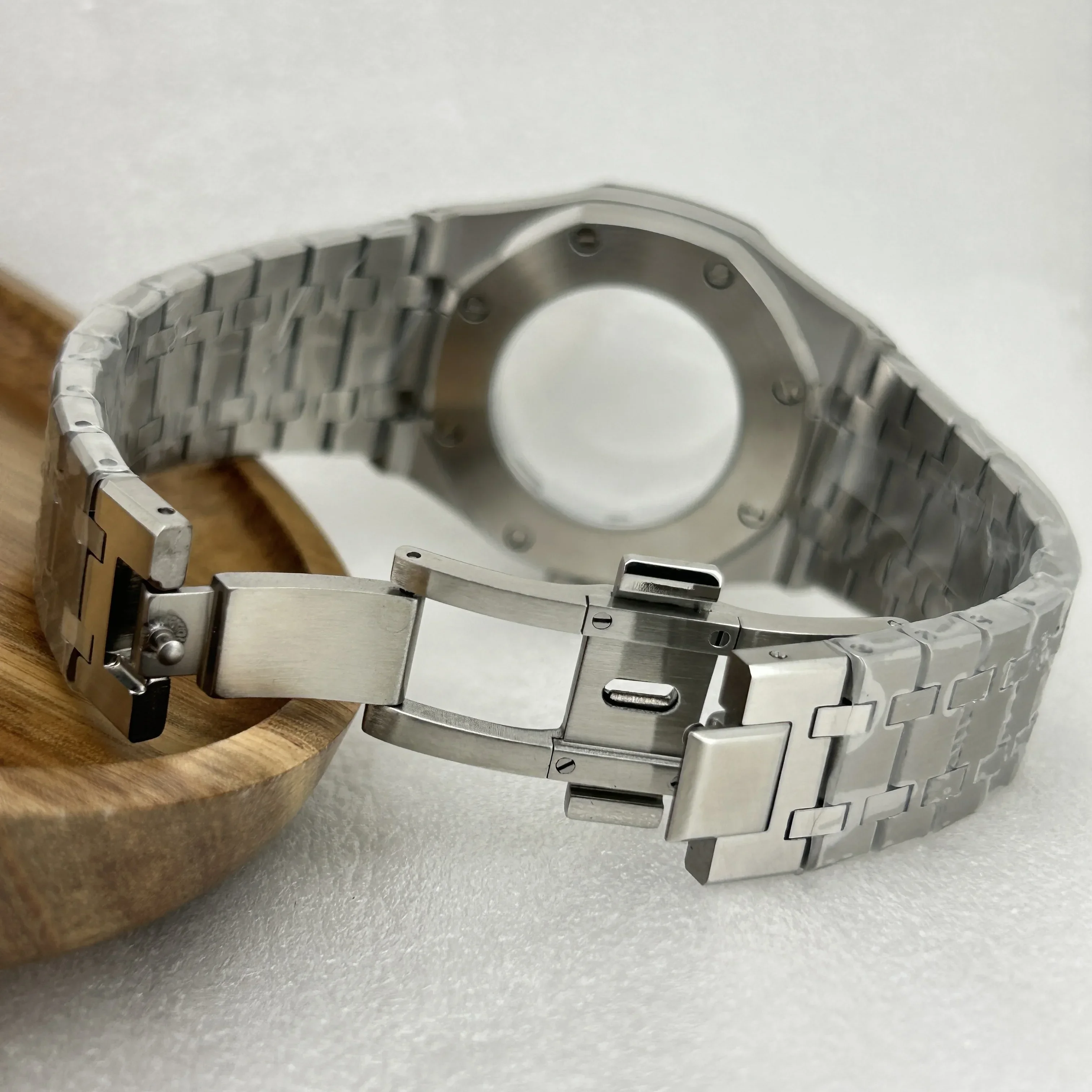 GMOGAR 41mm Modified Silver Sapphire Glass Watch Case Silicone Tape Steel Tape for NH35 NH36 Movement for 31.8MM Dial No Brand