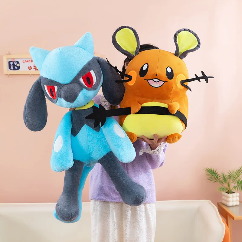 Juguetes de peluche Pokemon Riolu Dedenne Lucario, almohada Kawaii de 20-80cm, regalos de Navidad para niños, muñecos de peluche de Pokémon Anime