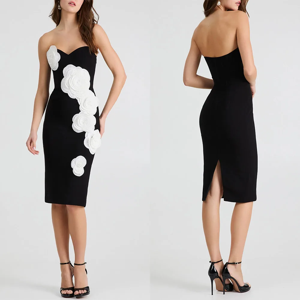 Customized V-neck Flowers Backless Sleeveless Color Contrast Knee Length Serene Hill Boutique Store متجر Vestidos De Noche 드레스
