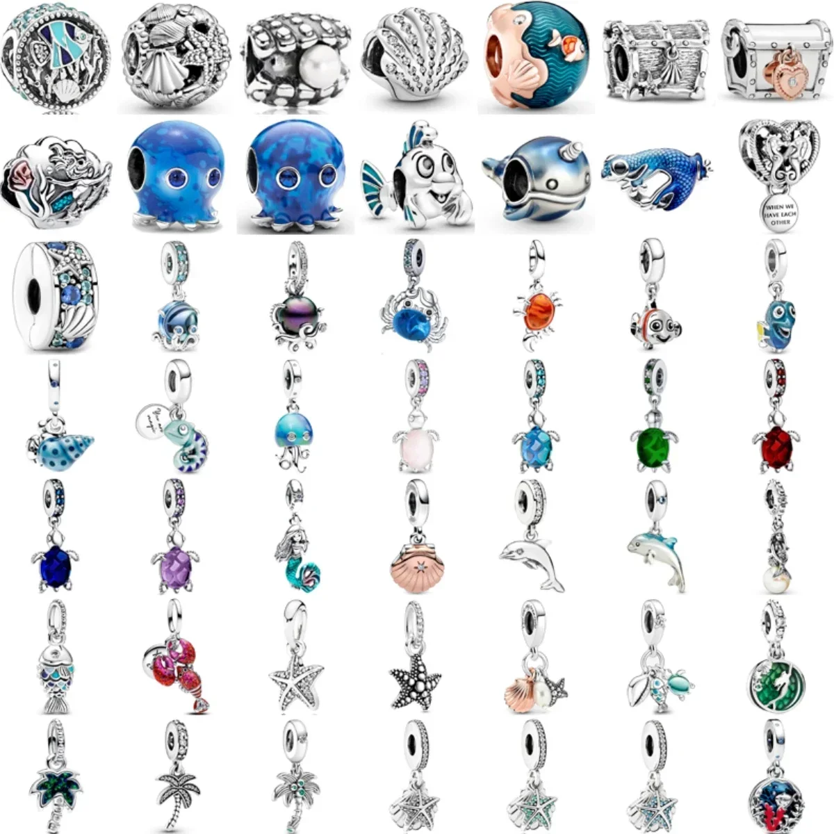 

2025 New 925 Silver Blue Sea Creature Shell Dolphin Pendants Charms Beads Fit Original Pandora Bracelet DIY Jewelry For Women