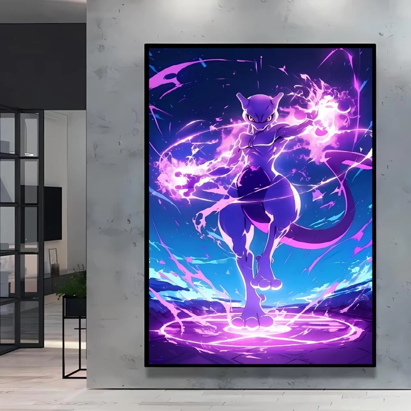 الكلاسيكية أنيمي البوكيمون Mewtwo المشارك HD شخصية كرتونية صور قماش اللوحة ديكور المنزل غرفة المعيشة ديكور هدية أحجام متنوعة