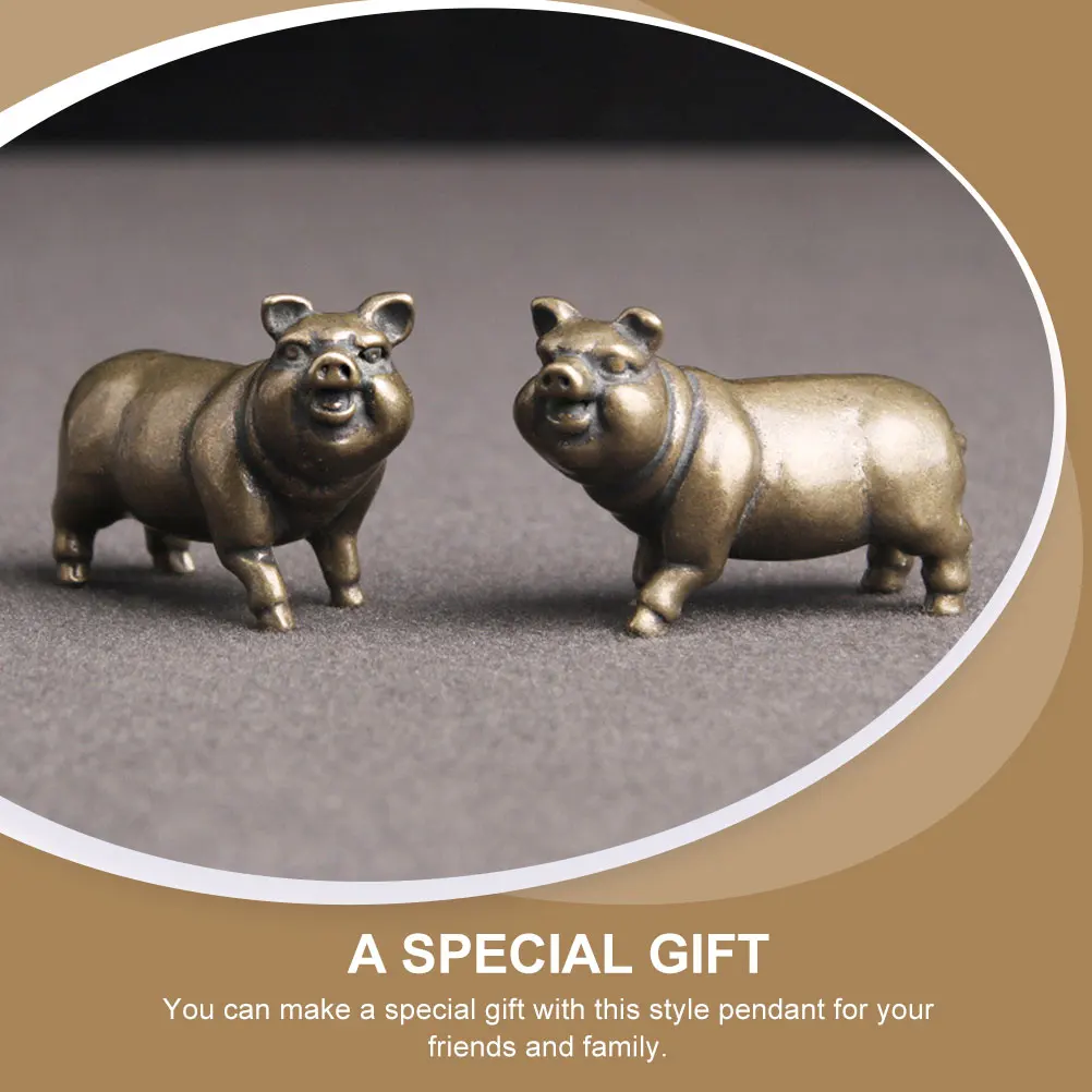 

2PCS Small Pig Figurines Retro Desktop Decor Brass Adornments Crafts Decors Statue naments Home Decor Items