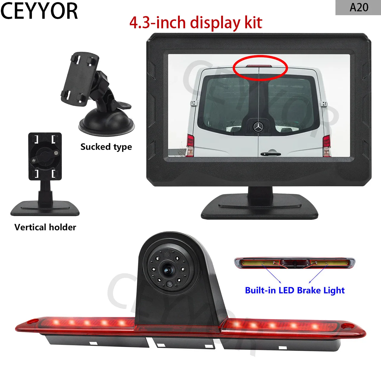 

Car High Level Brake Light HD Reversing Camera for Mercedes Sprinter W906 W907,VW Crafter MK1 Van with 4.3 Inch Monitor Kit