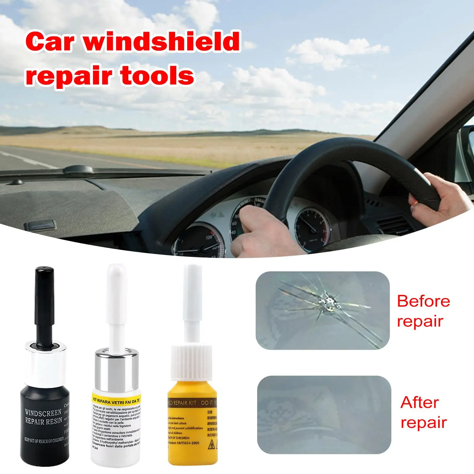 Car Cracked Glass Repair Kit Windshield Nano Repair Fluid Repair Glass Filler Scratch Windshield Window Glass Tools Liquid K8M7