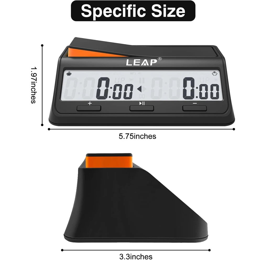 LEAP PQ9917 ساعة الشطرنج الرقمية لعبة الشطرنج ومؤقت الشطرنج مع مكافأة وتأخير العد التنازلي إنذار أسود/برتقالي #3