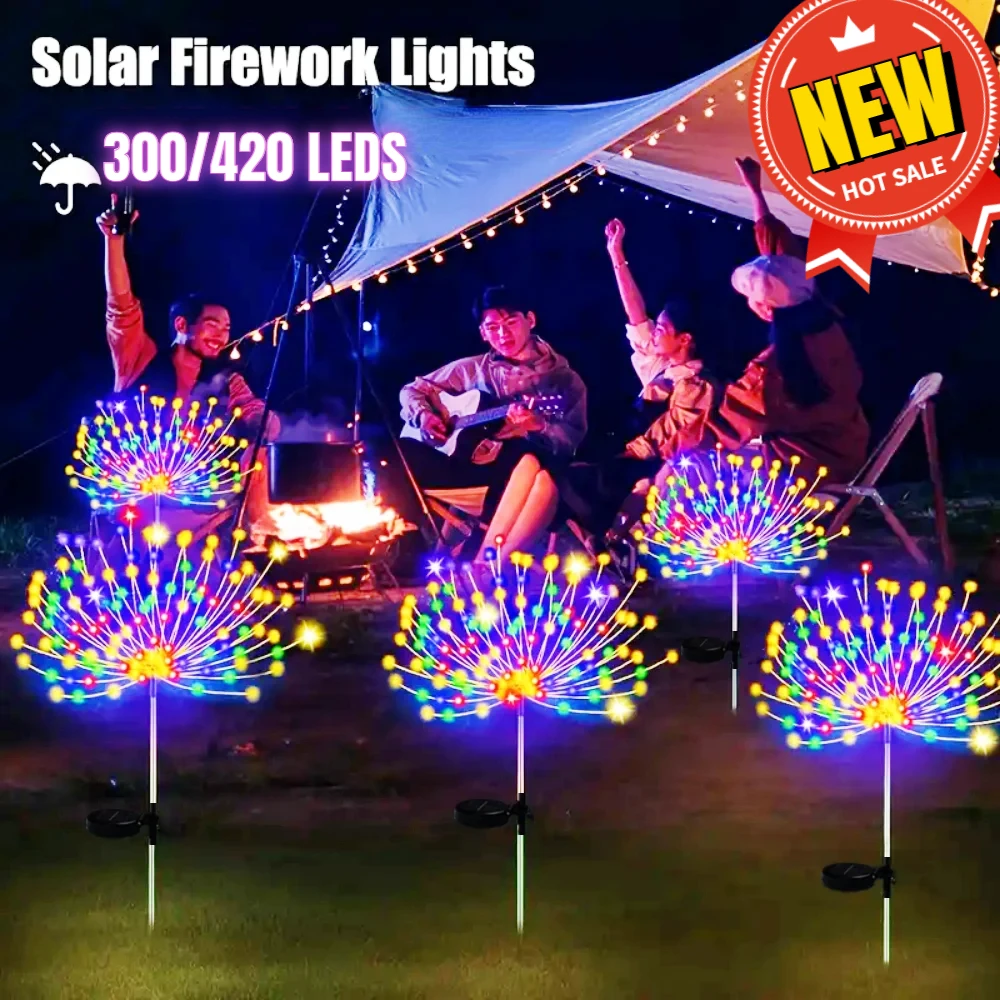 Outdoor impermeável LED Solar Firework Lights, Jardim Fairy Lamp, Gramado, Caminho, Pátio, Quintal, Decoração de Natal