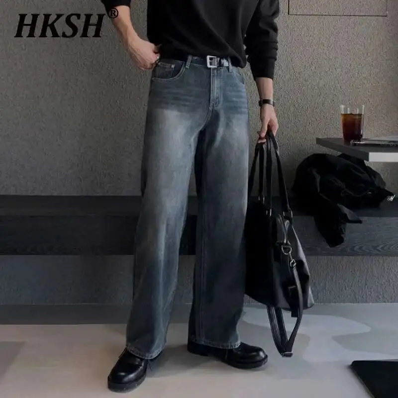 

HKSH Versatile Straight Jeans Men's Tide Spring New Loose Casual Jeans Korean Version Trend High-end Wide Leg Denim Pants HK4119