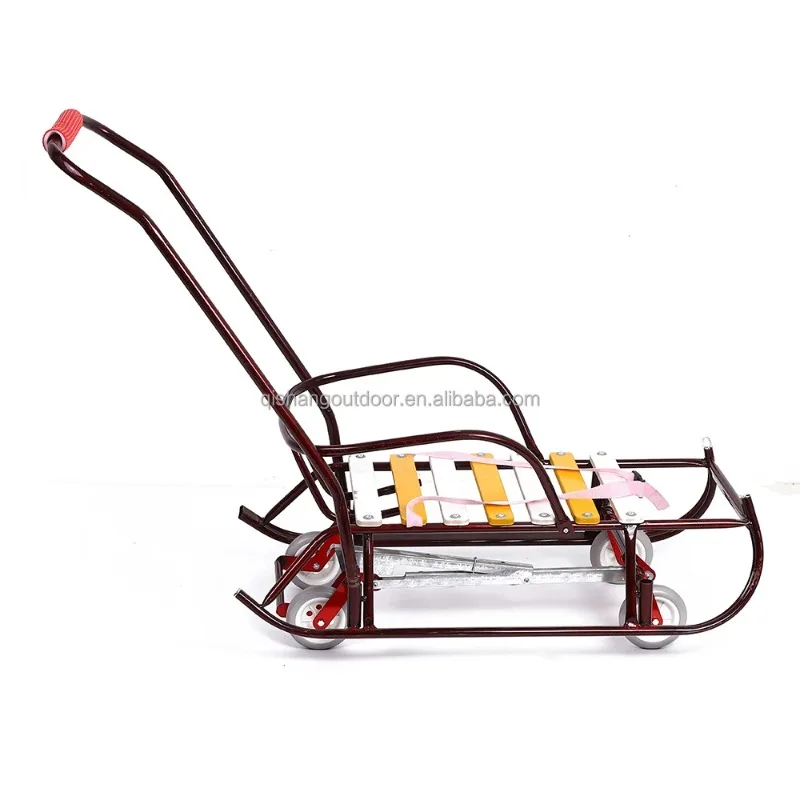 Winter Outdoor Metal and Wooden Baby Snow Stroller Sled for Winter Activities