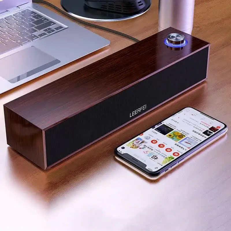 Carpbaba E350M Home Theater Wired Bluetooth Speaker Computer Subwoofer Echo Wall Soundbar Desktop Wooden Soundbox HiFi Stereo