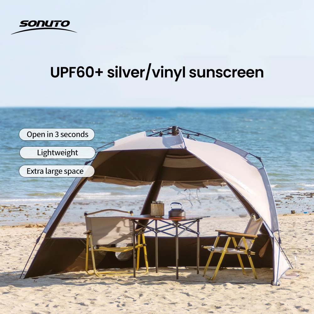 Sonuto Outdoor 3-4P One-Touch Camping Tent Quick Automatic Opening Beach Fishing Tent Family Travel Picnic Park Anti-UV Shade