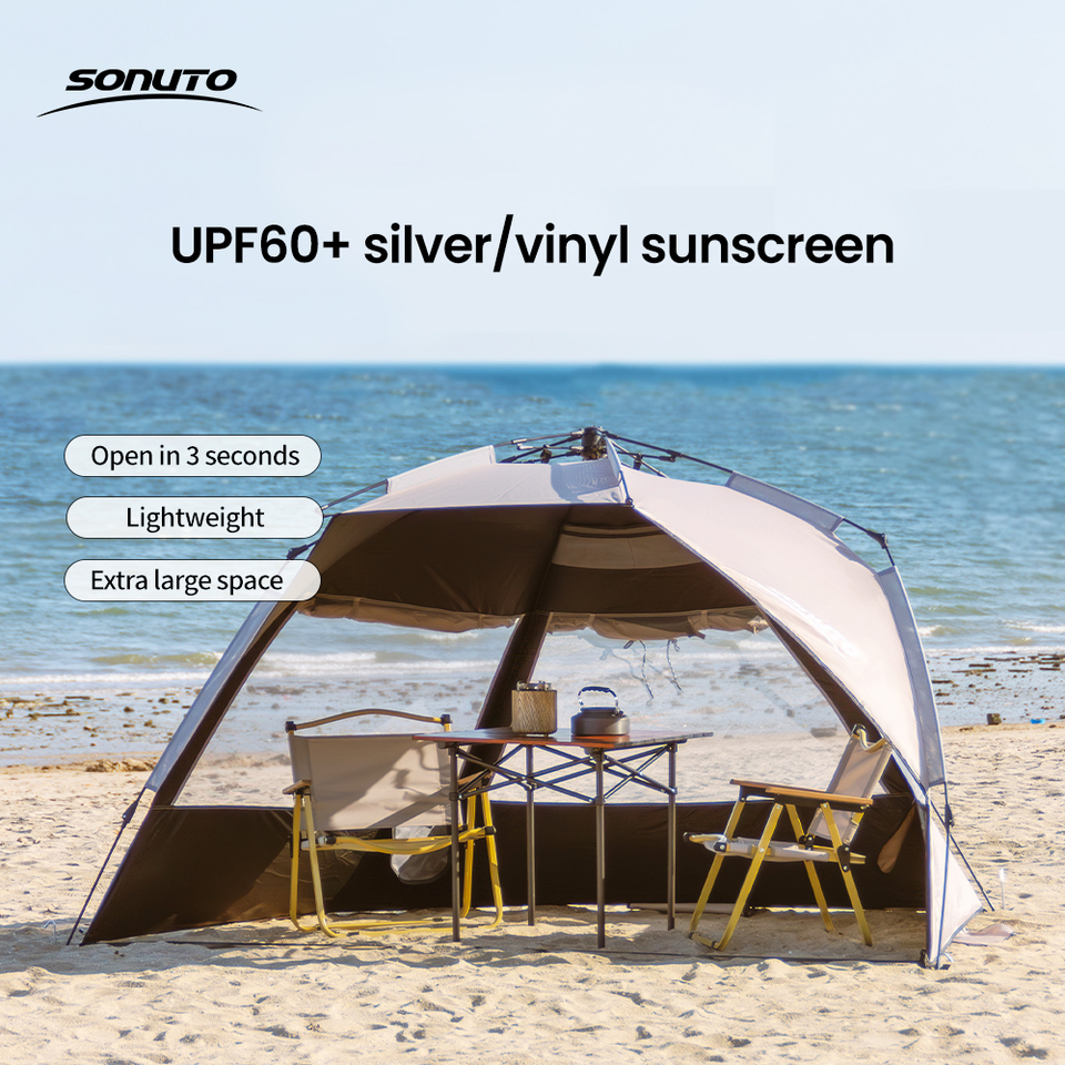  Sonuto Outdoor 3-4P One-Touch Camping Tent Quick Automatic Opening Beach Fishing Tent Family Travel Picnic Park Anti-UV Shade 