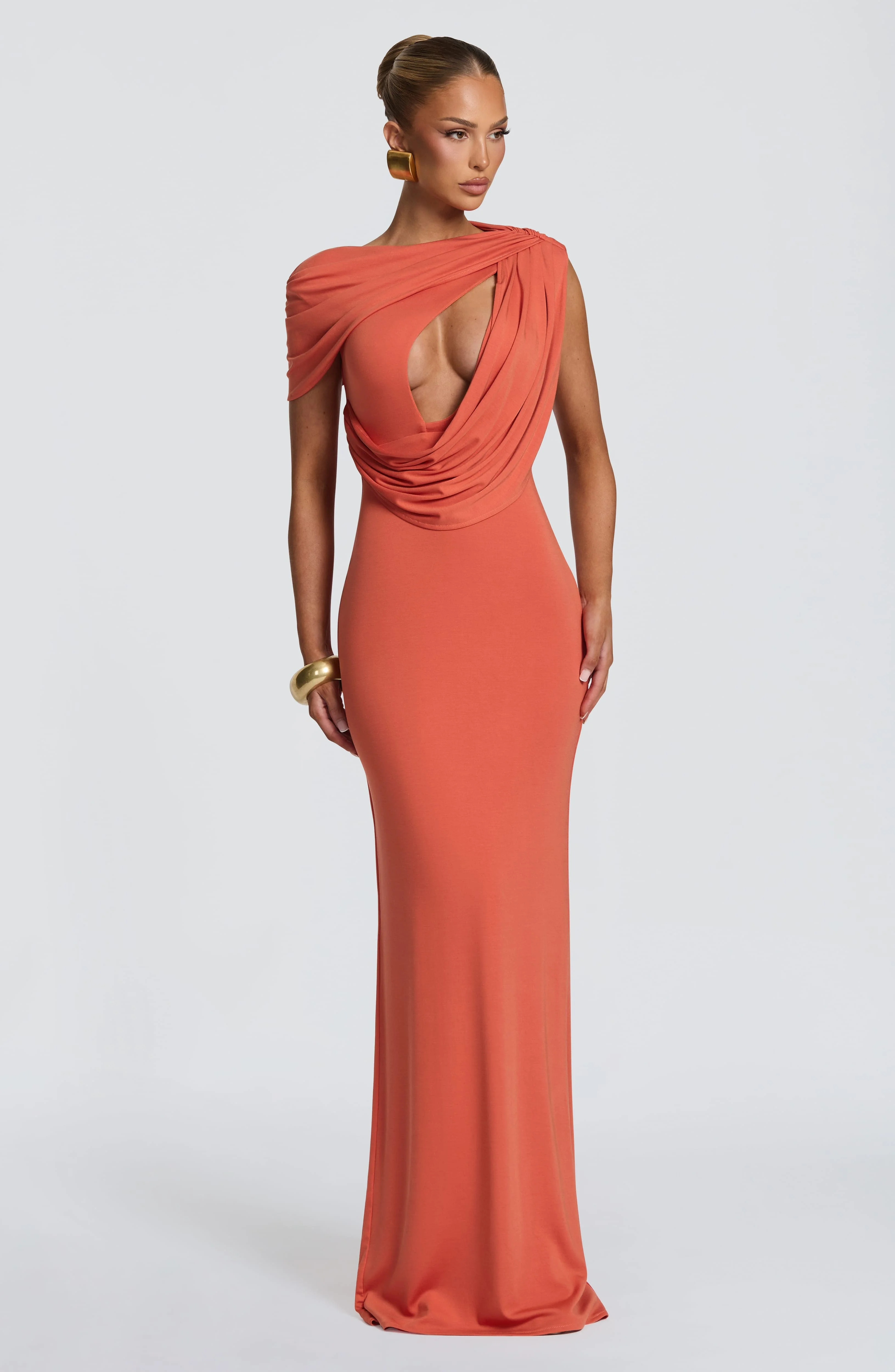One Shoulder Draped Cutout Maxi Dress Hollow Out Sexy Bodycon Mermaid Long Evening Gown Elegant Formal Wedding Party Dress