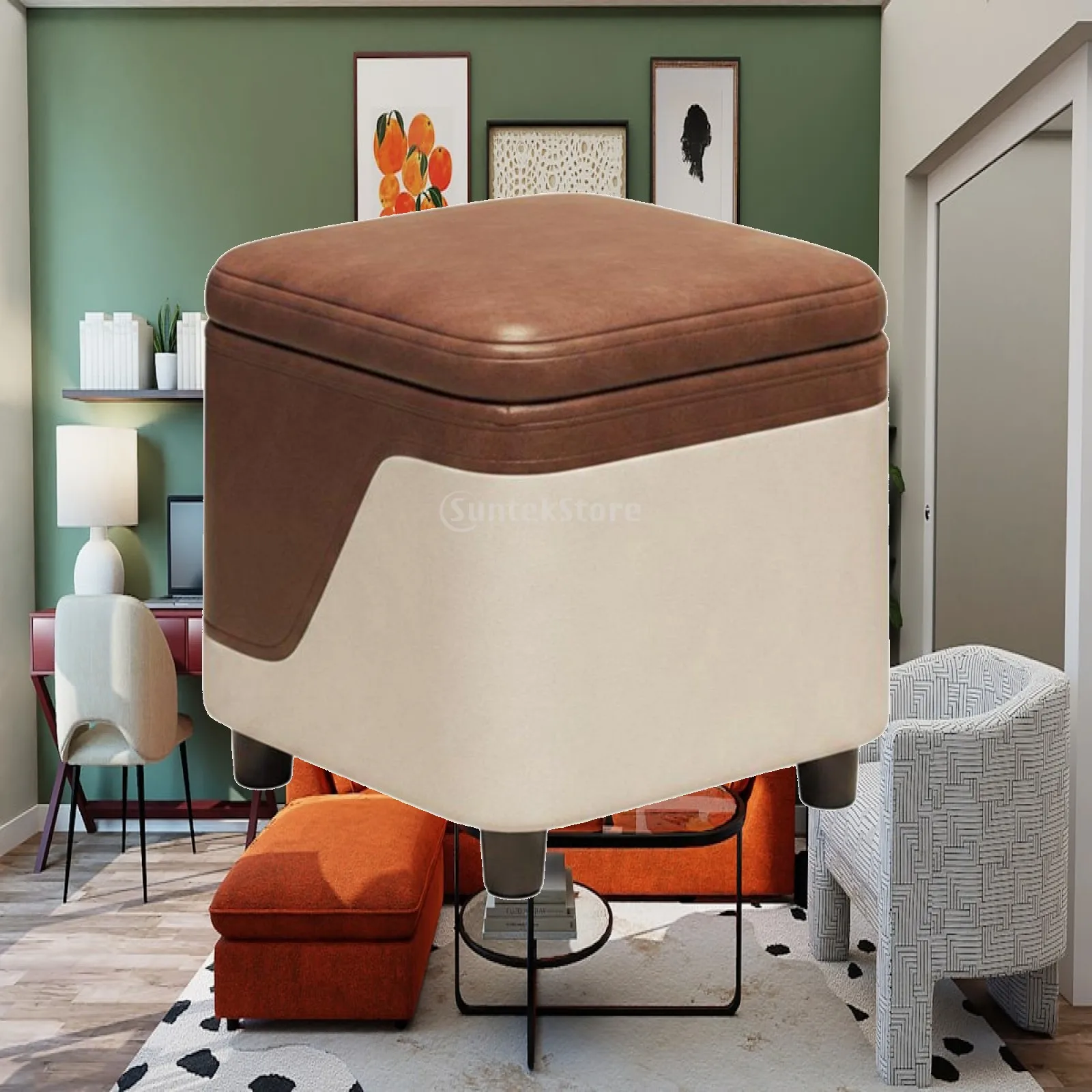 Small Storage Stool Solid Wood Seat with Hidden Compartment for Bedroom Corner Decor
