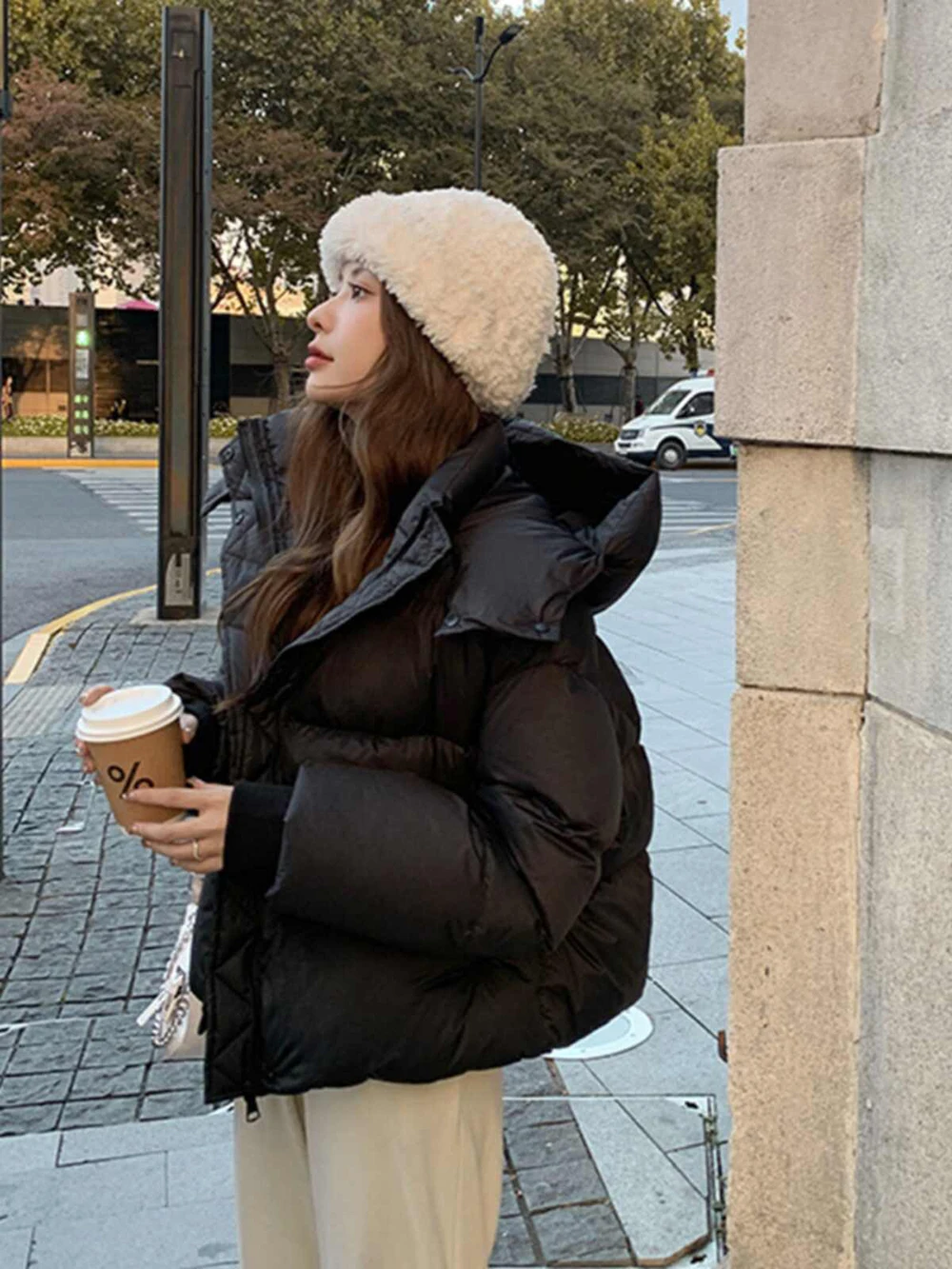 Casual Down Cotton Coats for Women Autumn Winter Thick Warm Short Hooded Quilted Jacket Female Loose Fluffy Padded Outerwear