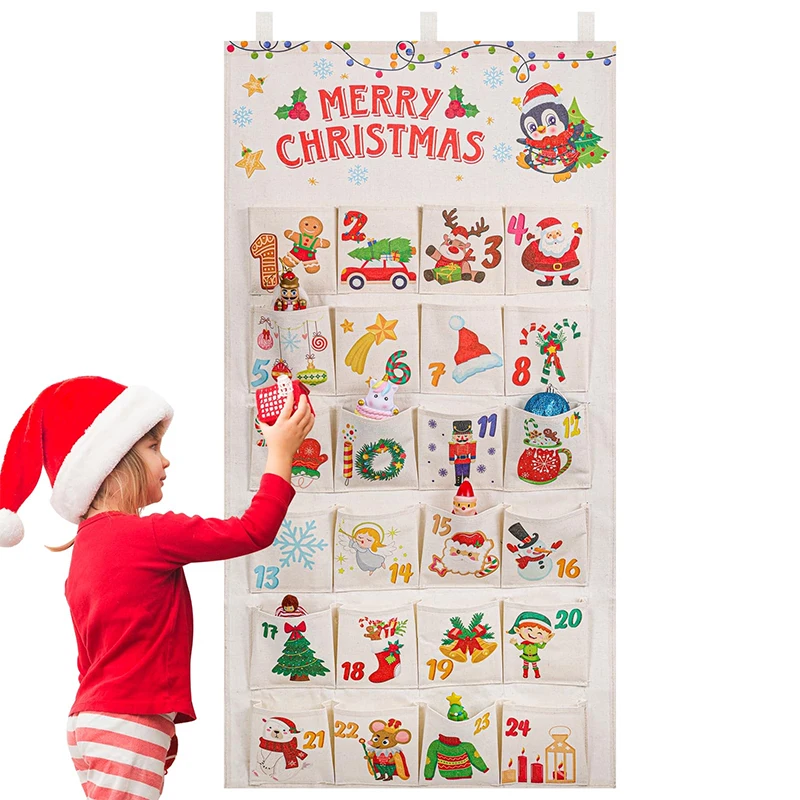 Christmas Advent Calendar Hanging Storage Bag 24 Days Pockets Christmas Decoration For Office Wall Door Bathroom Home Decoration