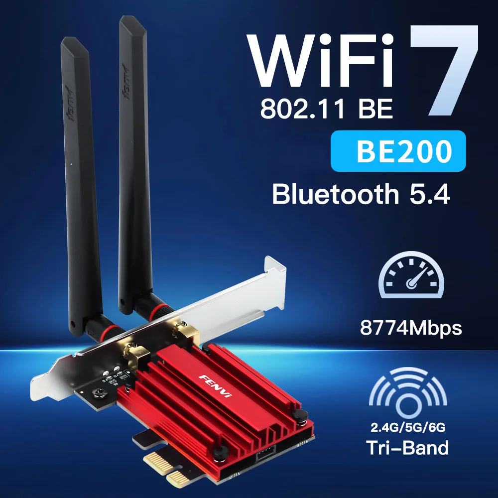 

FENVI WiFi 7 BE200 PCIE Wireless WiFi Adapter Tri-Band 2.4G/5G/6GHz BT 5.4 With Extension Cable PCIE 3.0 For Win10/11