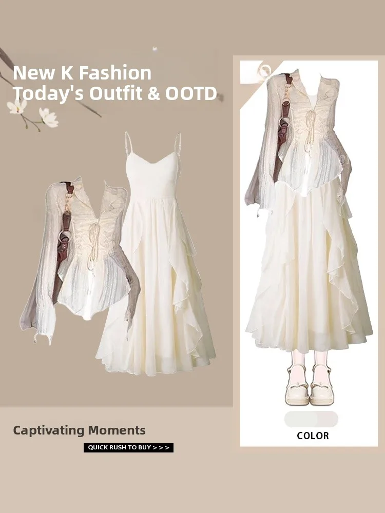 Haut moulant d'été pour femmes, coupe cintrée, Protection solaire, irt v-ne, cravate, taille cintrée, avec jupe longue Sve et Midi