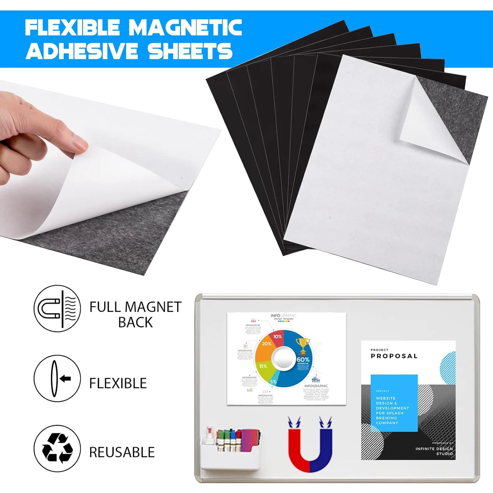 5PCS 16Mil 3.5x5 Inch 89x127mm Self Adhesive Magnetic Paper Sticky with Adhesive Backing Flexible Magnet Sheets