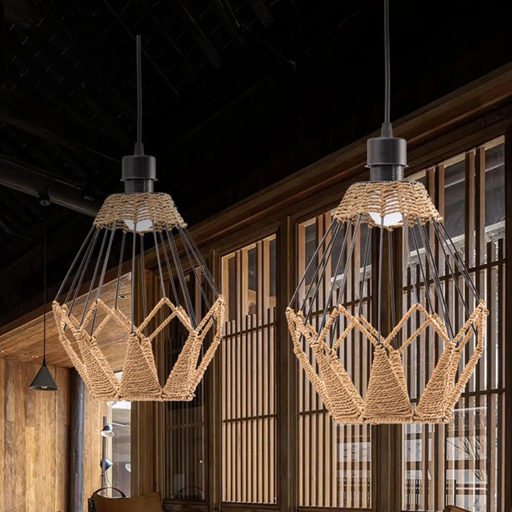 

1pc Iron Woven Pendant Lamp Shade Vintage Rustic Hanging Light Cover For Kitchen Modern Natural Decorative Lighting