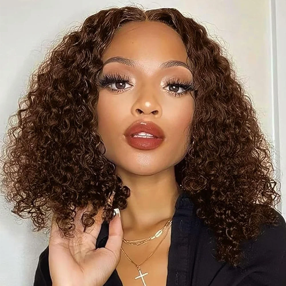 

16A 100% Human Hair Brown Curly Bob Human Hair Wigs 13x4 Lace Frontal Wig Human Hair 4x4 Closure Lace Wigs For Women 180%