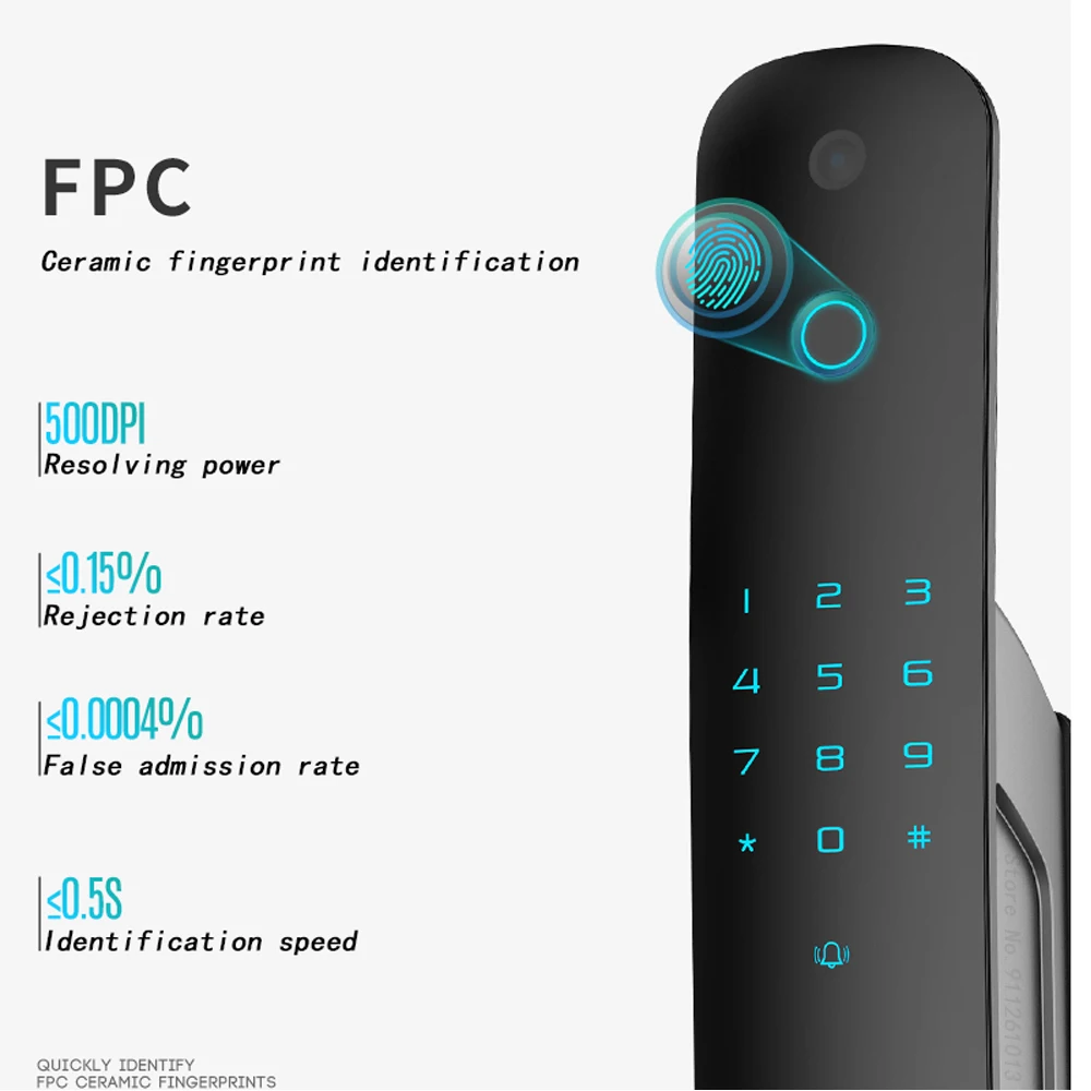 Electronic Smart Peephole Door Lock With Biometric Fingerprint / Smart Card / Password / Key Unlock/ USB Emergency Charge