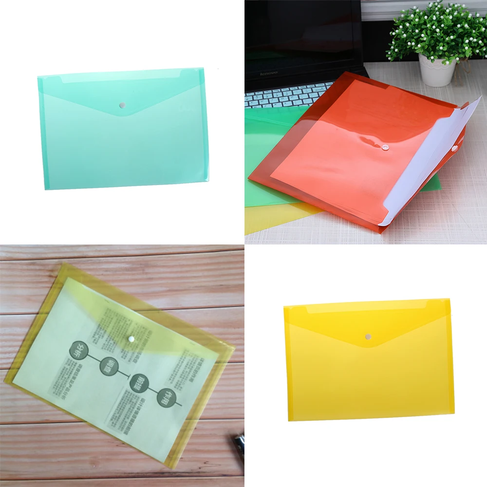 A4 Clear Document Bag 6 Kleuren Papieren Map Brief Envelop Zakken Clips Boek Opslag Briefpapier School Kantoorbenodigdheden