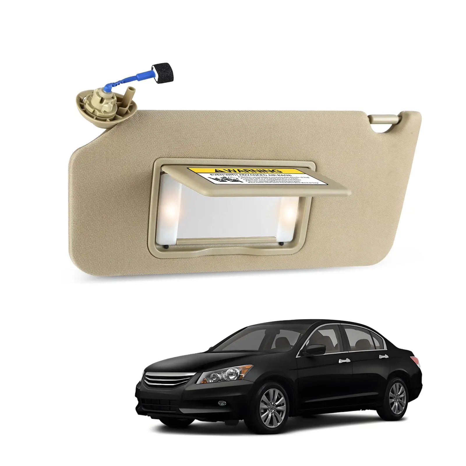 

Beige Driver Side Sun Visor With Lighted Mirror For 2008-2017 Honda Accord Sedan Replacement