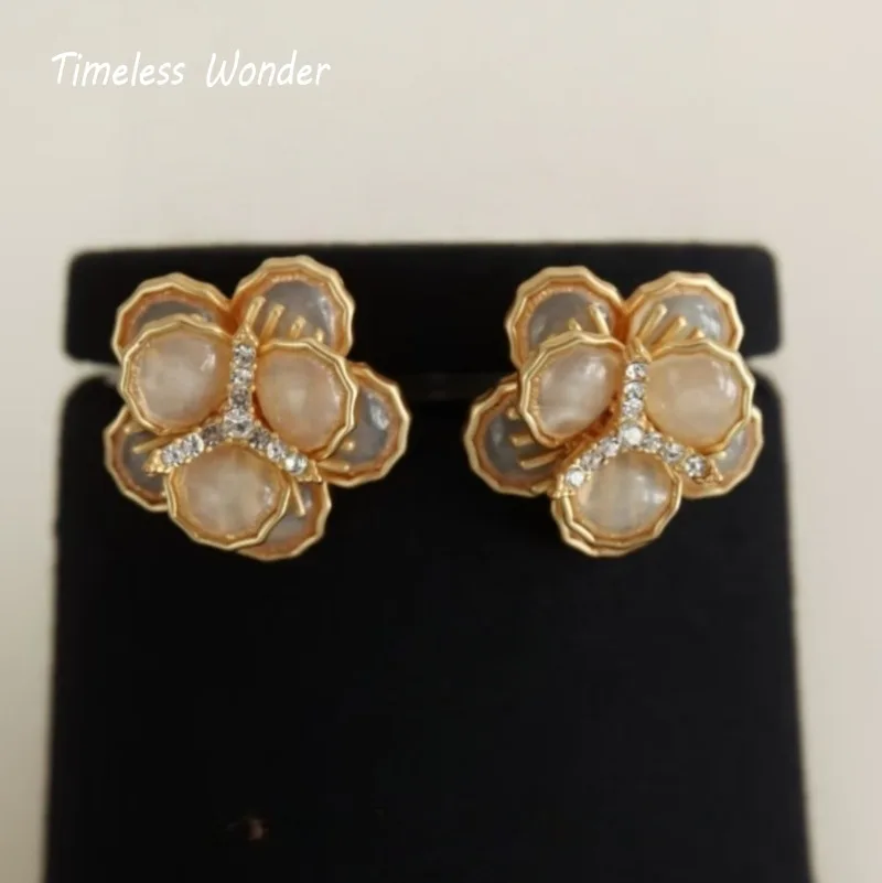 

Timeless Wonder Fancy Zircon Crystal Floral Clip on Earrings for Women Designer Jewelry Gift Brincos Trendy Top Luxury 3282