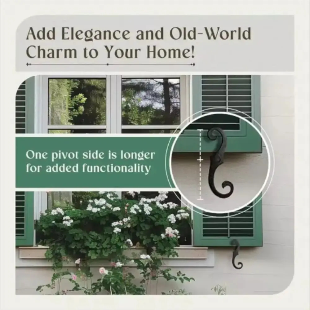 

S-Shape Design Cast Iron Shutter Fasteners Rustproof Coating Sturdy Construction Shutter Tieback Pack of 2 Cast Iron Material