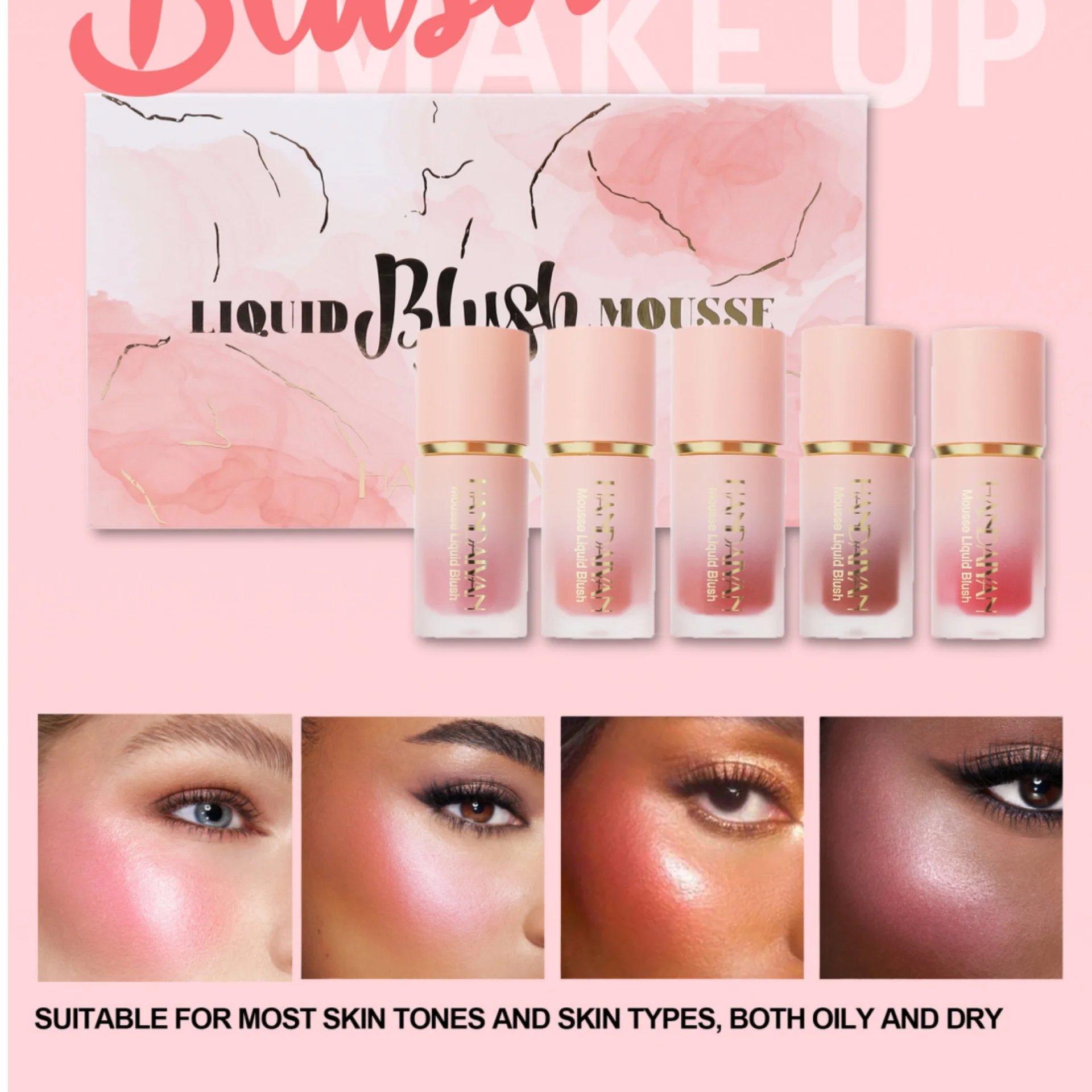 HANDAIYAN Liquid Blush Set Long Lasting Makeup with Sponge Tip Blusher Pearlescent Matte Contouring Easy To Color Liquid Blusher