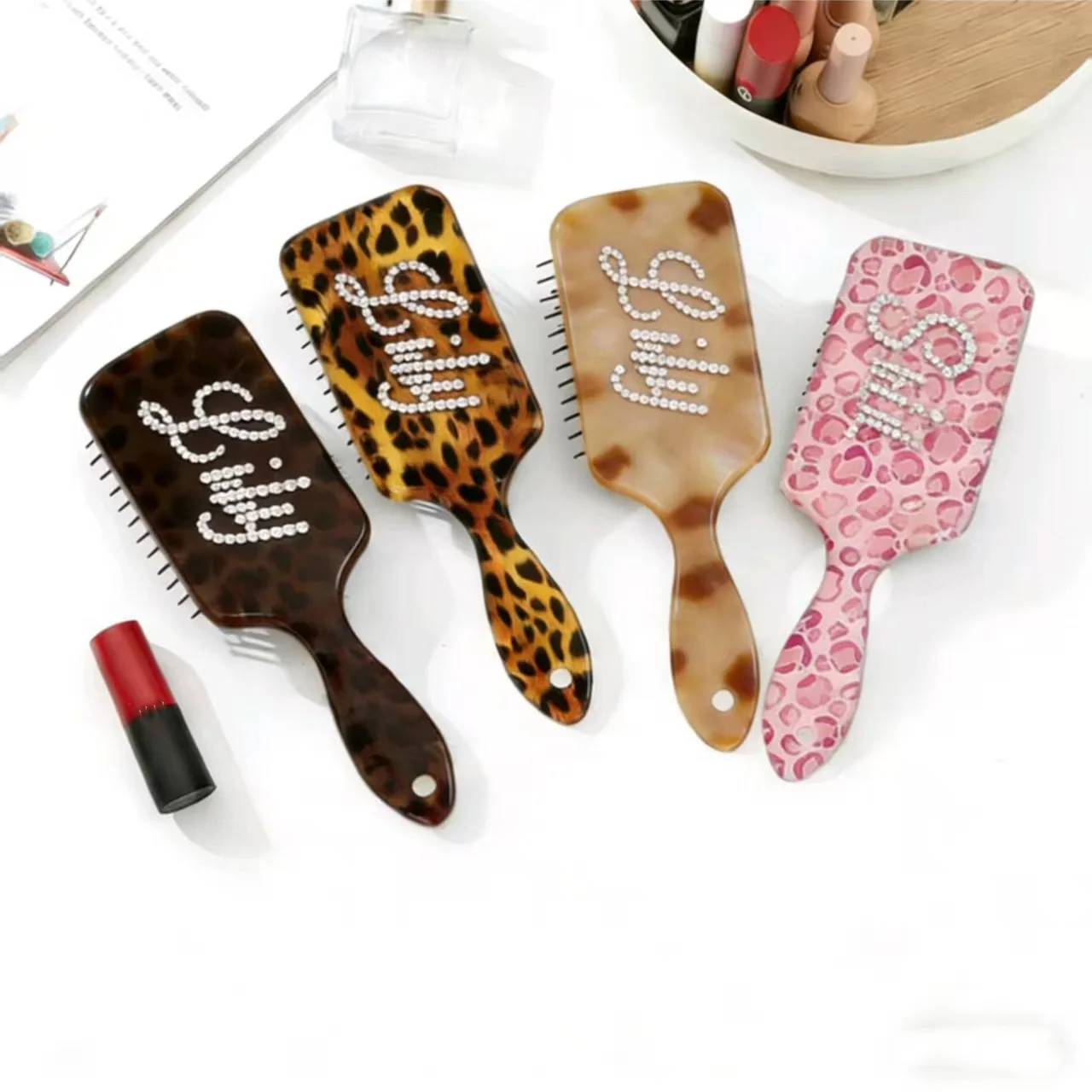 Customized Letters DIY Names Massage Airbags Combs Fashionable Leopard Print Hair Accessories Women's Accessories Couple Gifts