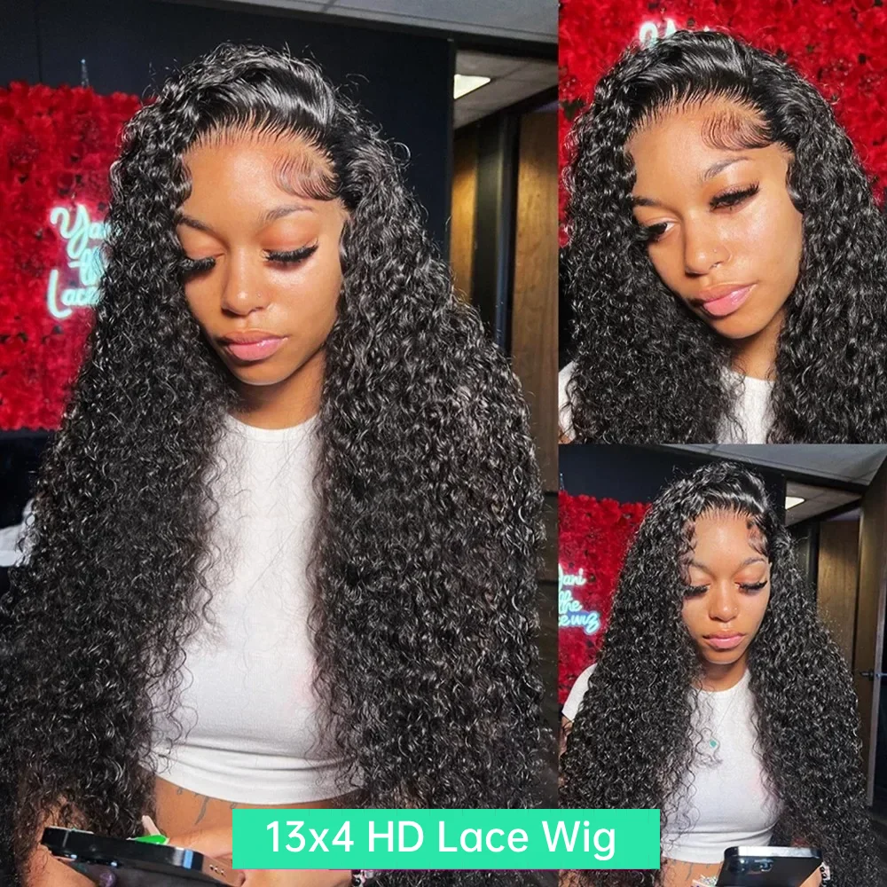 Deep Wave 50 52 Wig warna Natural panjang 13x6 13x4 HD renda 200 ketebalan Wig keriting rambut manusia Frontal Brasil untuk WANITA HITAM