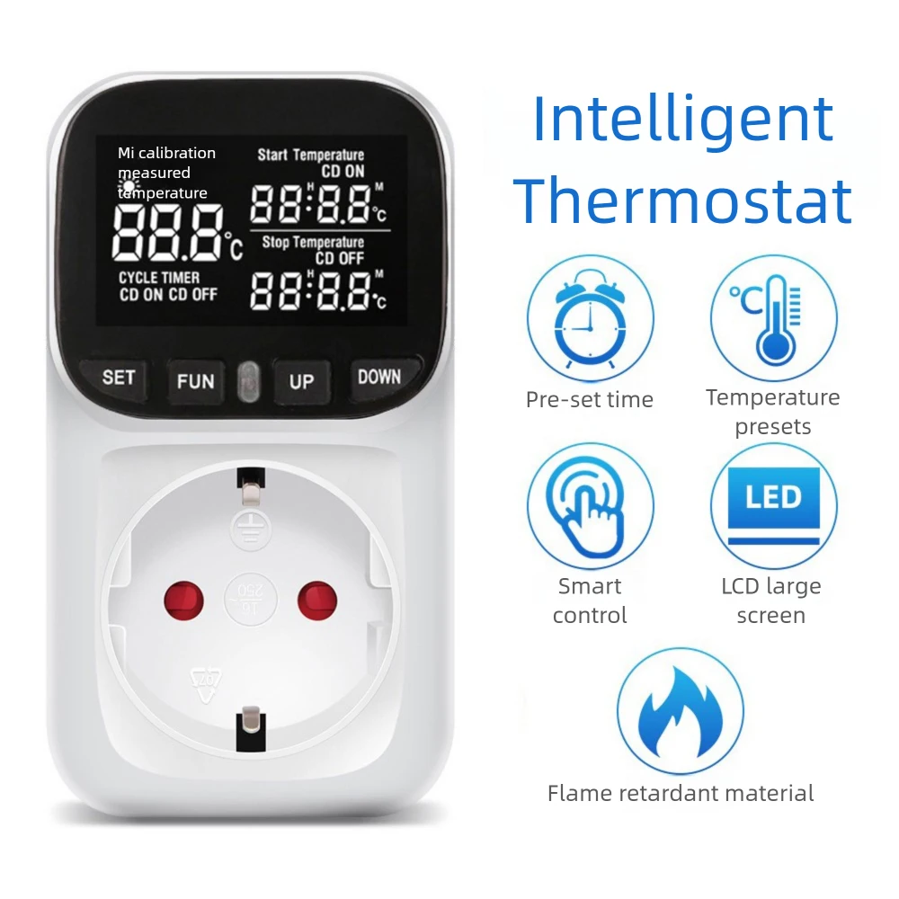 Digital LCD Display Smart Thermostat Plug Fish Tank Touch Screen Thermostat Socket -40℃-120℃ Temperature Regulation EU Socket