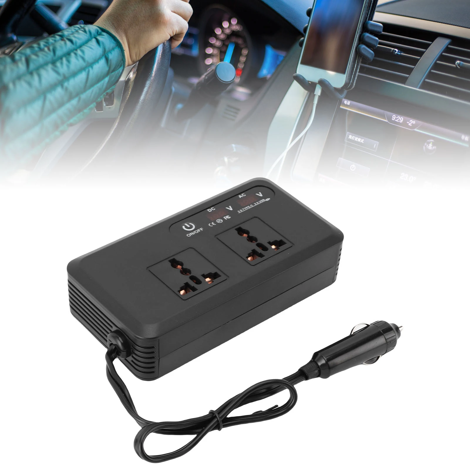 Auto-Wechselrichter, 200 W, Auto-Wechselrichter, Echtzeit-Spannungsanzeige, PD 24 W, QC, 24 W, multifunktional, kompakt, mit Zigarre-Buchse für den täglichen Gebrauch