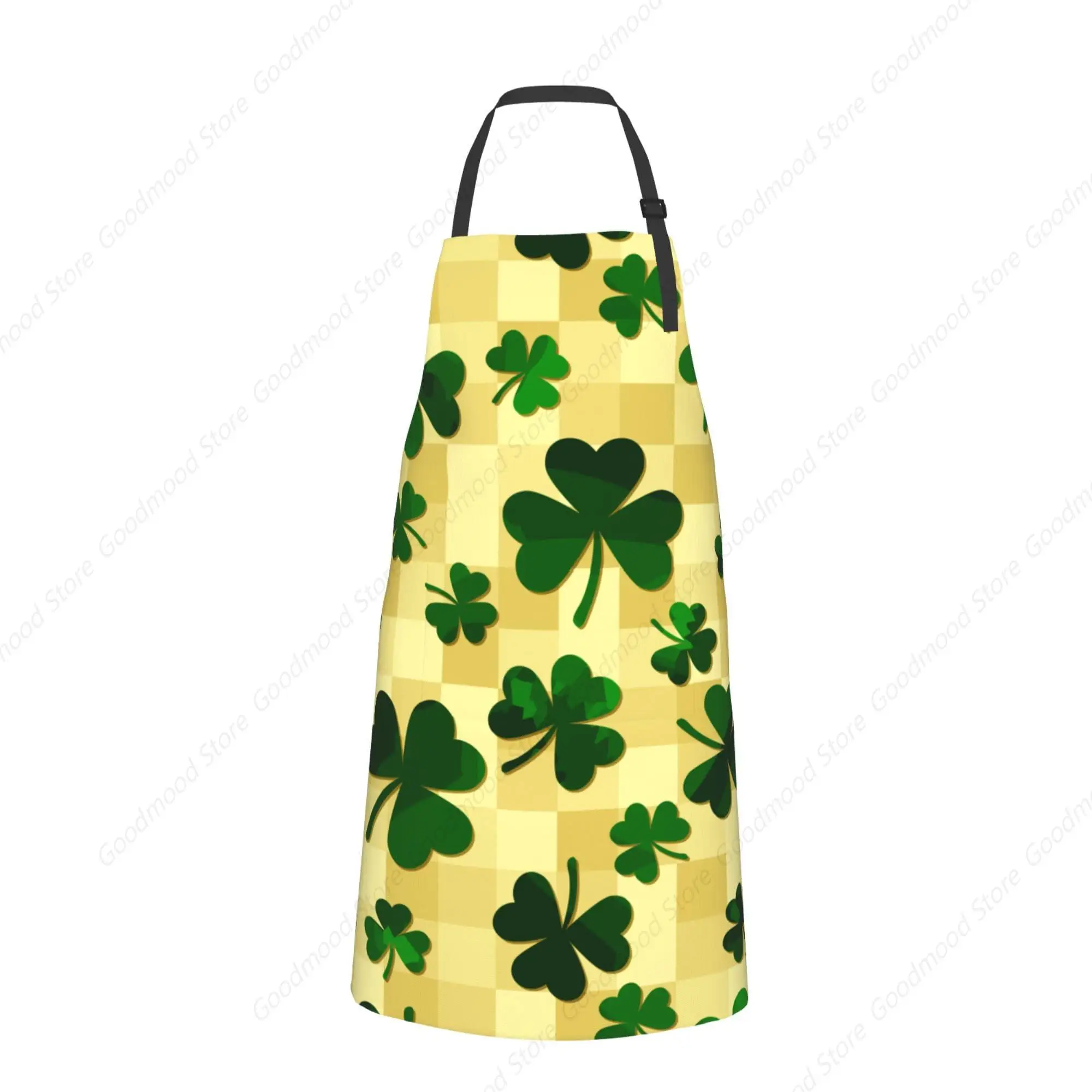 Green Shamrock Waterproof Apron with Pockets Adjustable Bib Apron for Cooking Kitchen Garden Baking