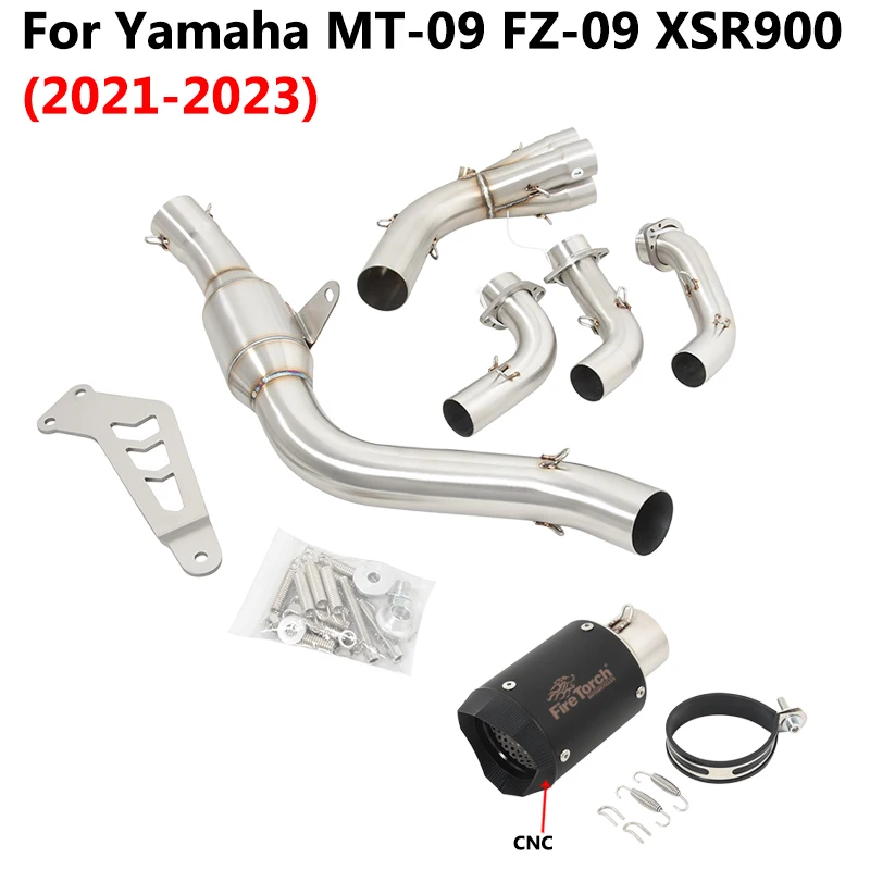 For Yamaha MT-09 MT09 FZ09 XSR900 2021 - 2023 Motorcycle Exhaust Full Systems No DB Killer Front Middle Link Pipe Escape Muffler view 3