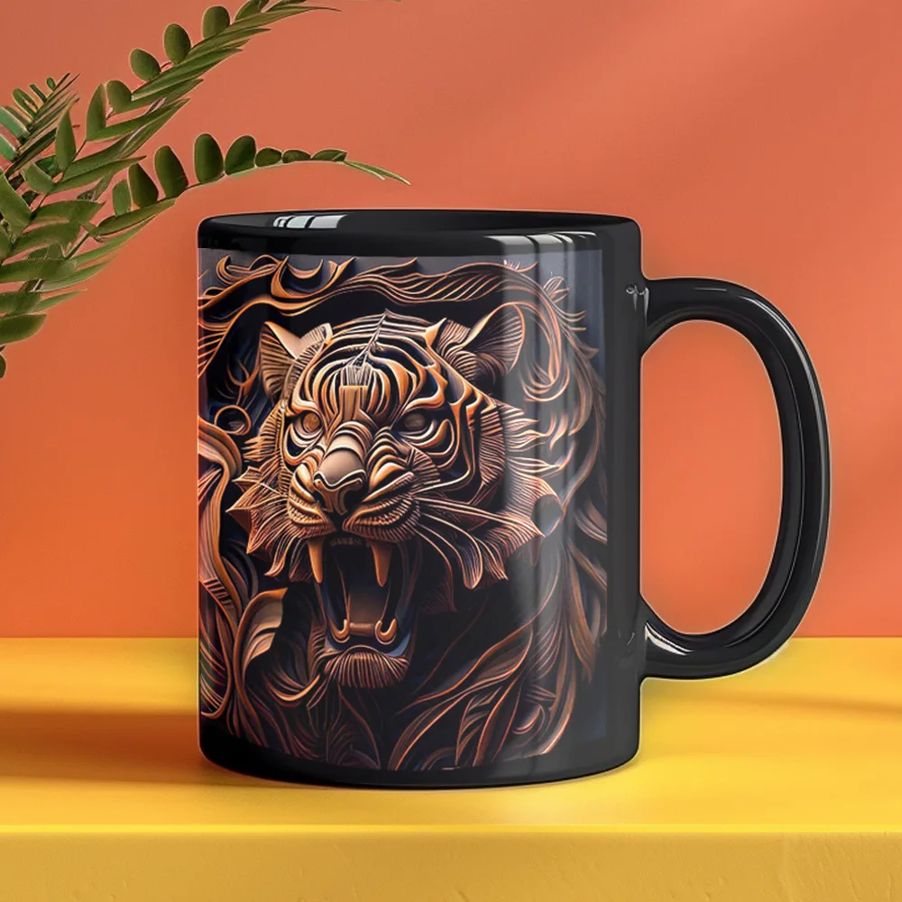 Taza de café de cerámica del Rey León de pelo plateado creativo de 11oz y 325ml, taza negra para café con leche para oficina, tazas de té para el hogar, regalo de cumpleaños para amigos