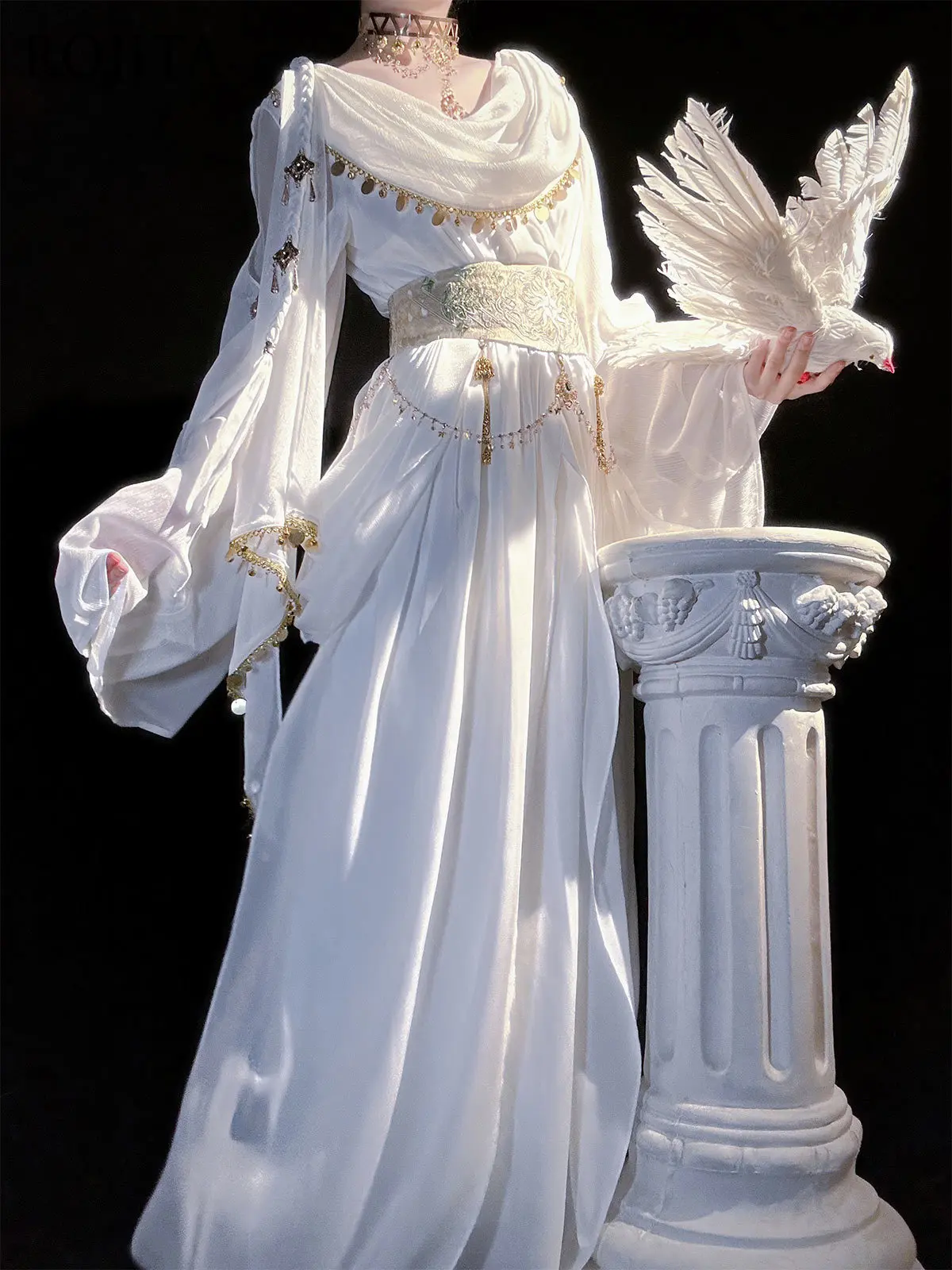 

Greek Goddess Style; Boho Style; Ethnic Style; Han Element Lolita; Shoulder Strap; Fairy Dress; White Dress; Women's