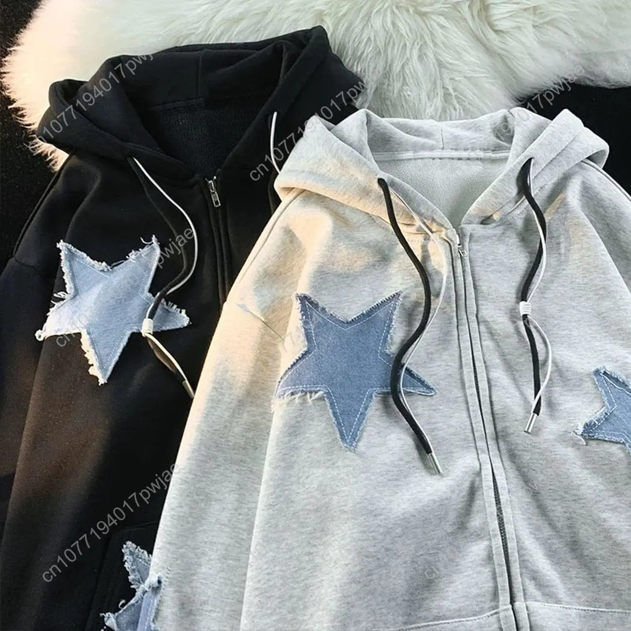 Cute Hoodie Women Men,Star Graphic Zip Up Hoodies Oversize Sweatshirt Harajuku Jacket Streetwear Preppy Clothes