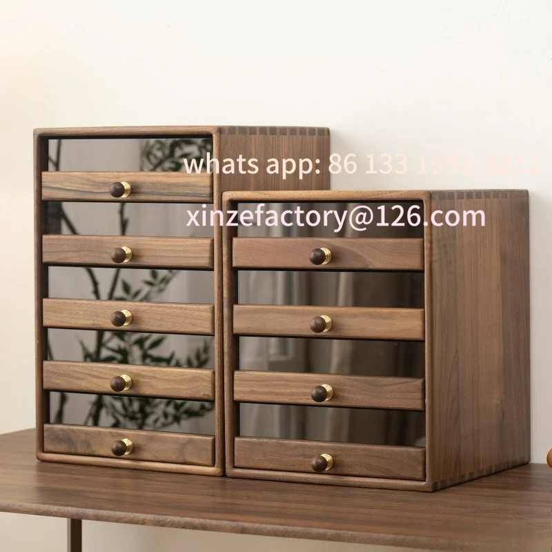 

Customizable Walnut Storage Tea Set Display Cabinet Cosmetics Accessories Storage Cabinet Multi-layer