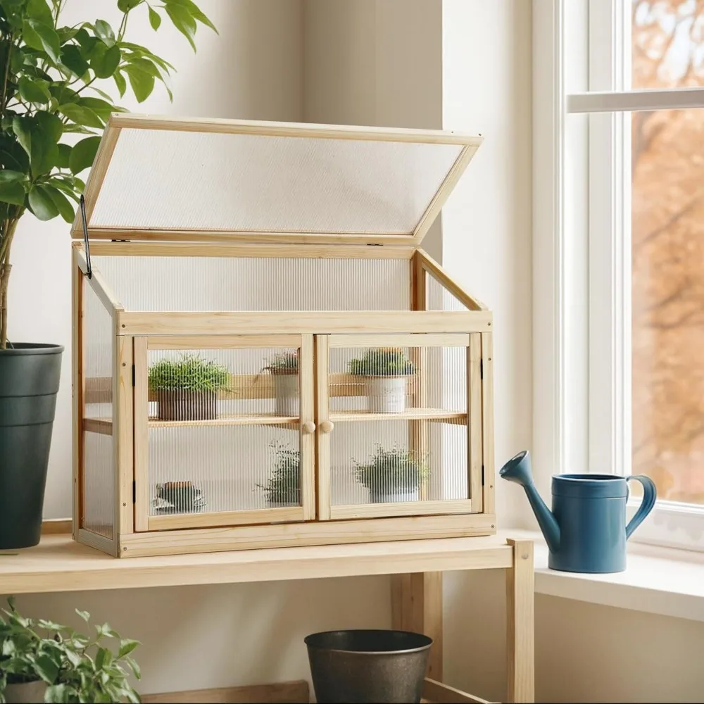 

Double-layer Wooden Cooling Bed Garden Greenhouse Frame, Flower Pot Stand, Bed Protection Frame (natural Color)