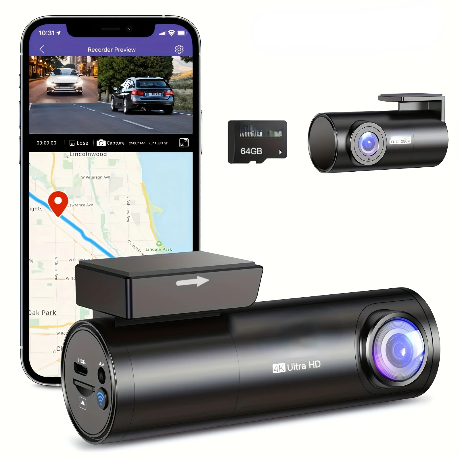 

M300S 4K HD Dash Cam, 170° Dash Cam Front & Rear Live Recording With 5G WiFi & GPS. Voice Control, 64G Card Included,WDR, Gsens