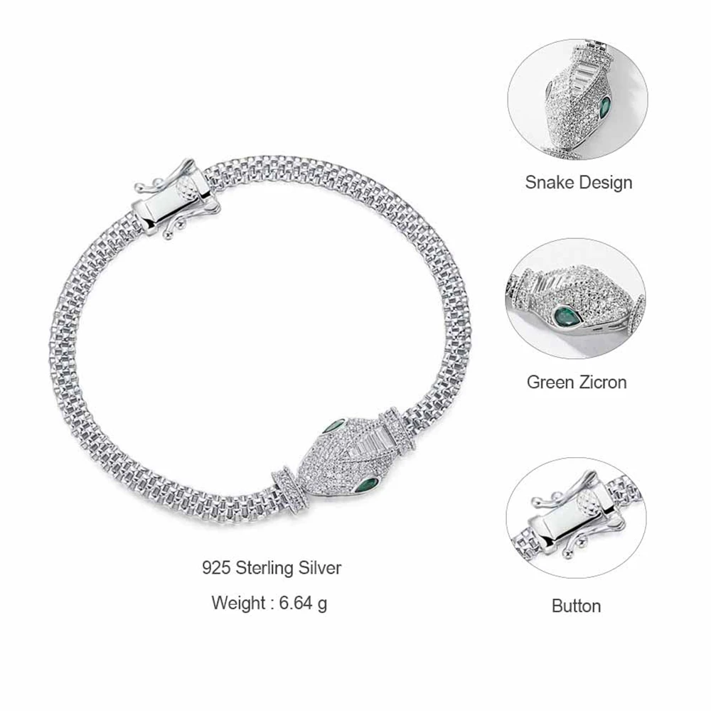 ALLNOEL 925 スターリングシルバーブレスレット動物ヒップホップファッション女性のブレスレット輝くキュービックジルコニアブレスレットジュエリーギフト