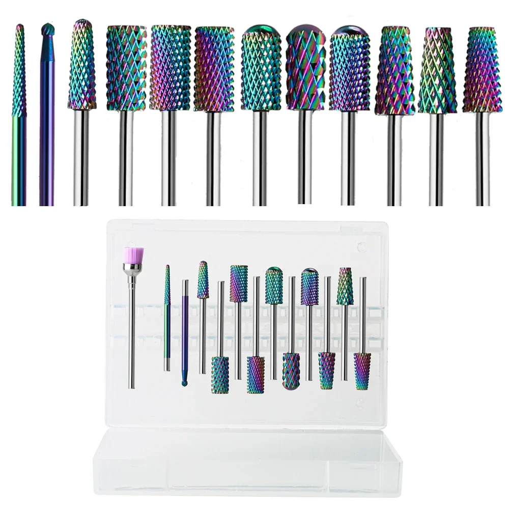Foret à ongles en carbure de tungstène arc-en-ciel, coupe-ongles médical en acier inoxydable, nettoyage des cuticules, accessoires de perceuse à ongles, outils de soins