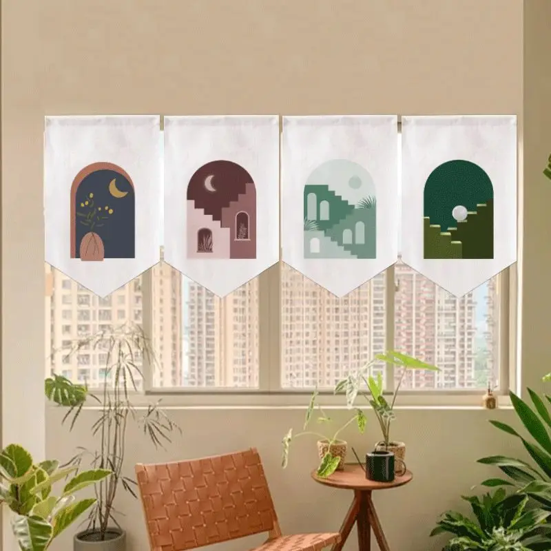 VIKAMA Nordic Morandi Abstract Wind Triangle Hanging Flag Short Curtain Living Room Bedroom Caf É Front Decoration