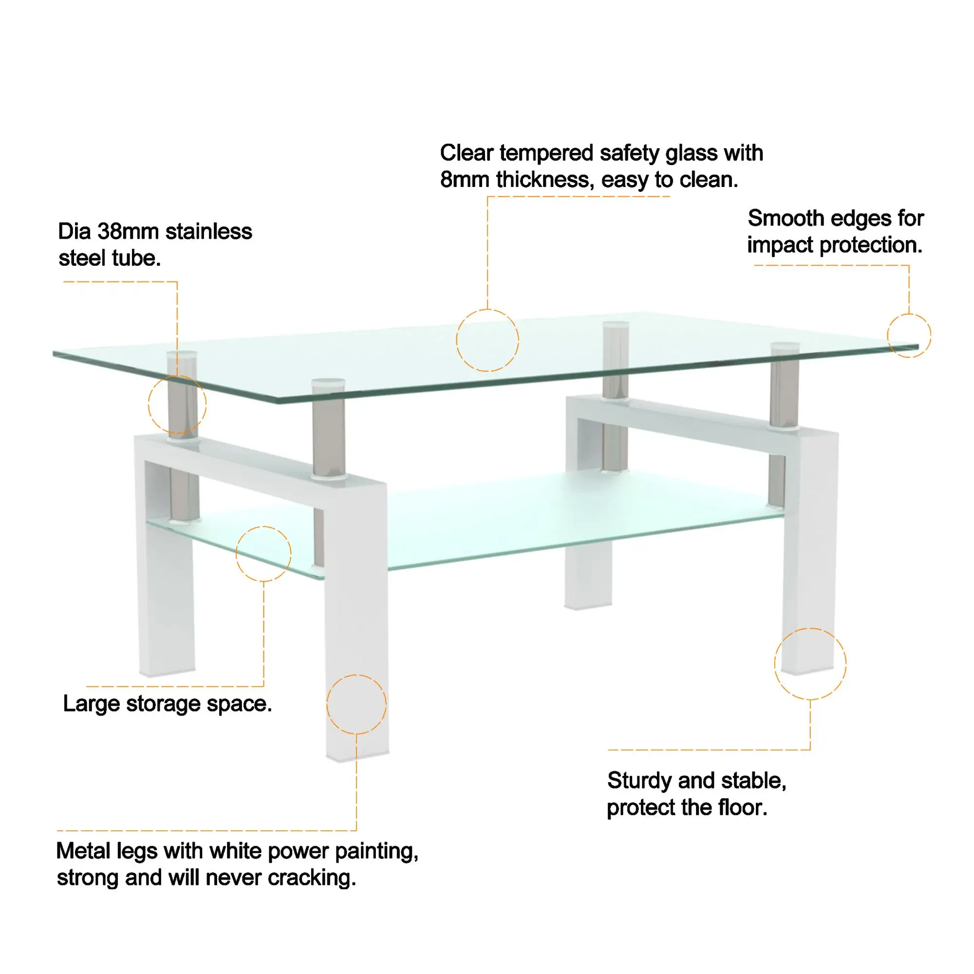 Modern White Clear Coffee Table, Stylish Center Table for living Room Furniture
