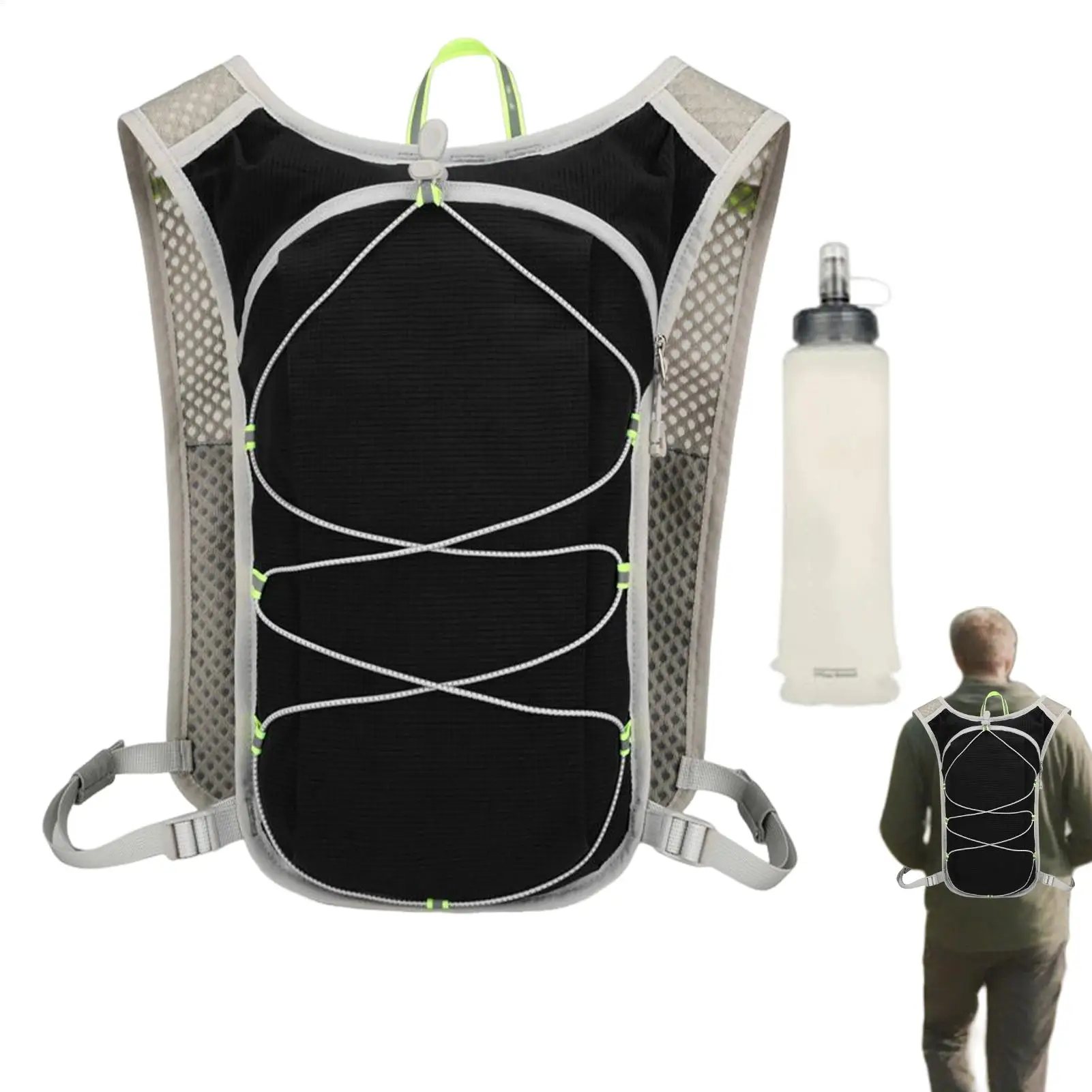 

Water Backpack For Hiking Hydration Bag Reflective Adjusted Shoulder Strap Reservoir With 500ML Soft Bottle For Climbing Travel