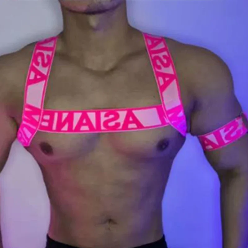 الفلورسنت اللون الجوف الأشرطة الرجال ضمادة شريط للصدر ملهى ليلي Dj Gogo زي القطب الرقص اكسسوارات المرحلة الزي XS4632
