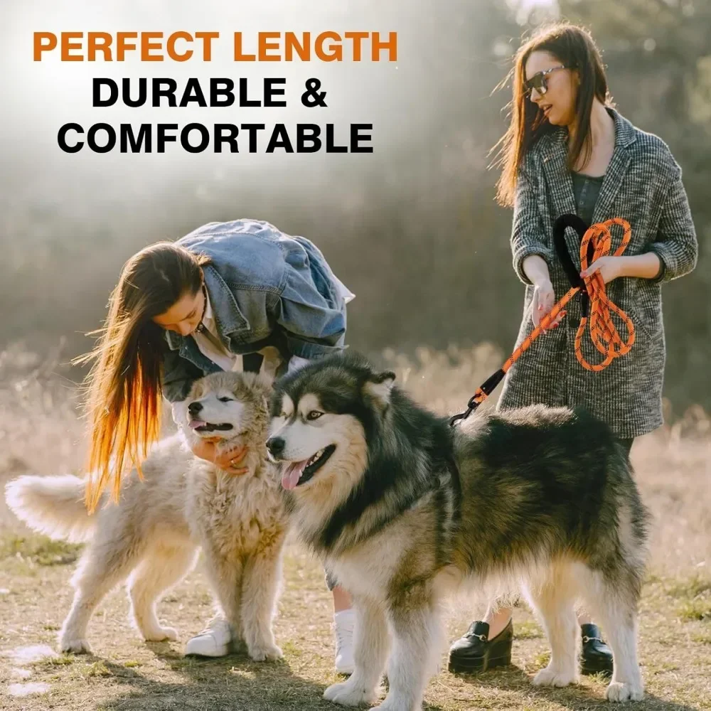 Reflective Dog Leash,Double Heavy Duty Traction Rope - with Comfortable Padded Handle  for Strong Dogs - Enhance Safety,Contr