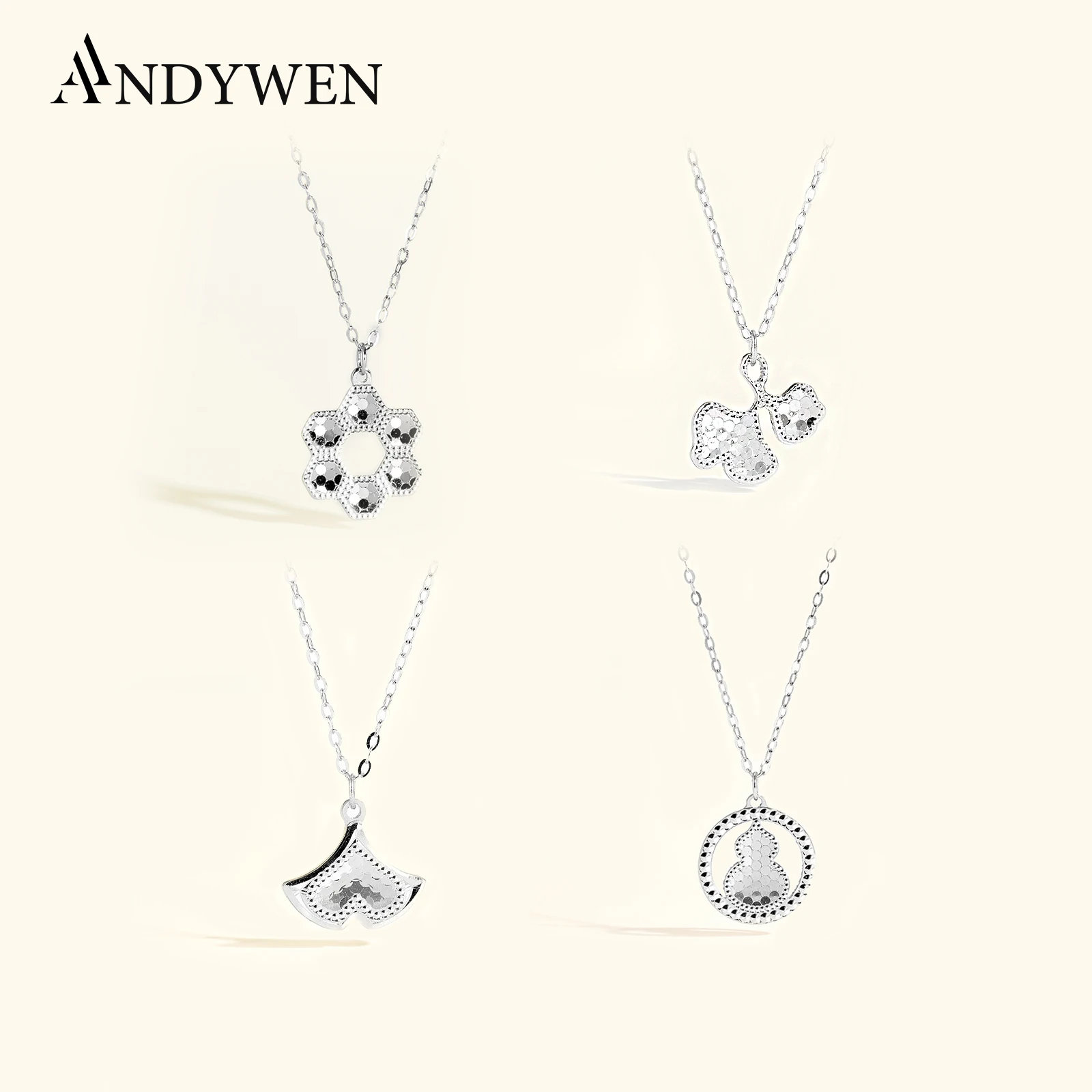 

ANDYWEN 925 Sterling Silver Heart Leaf Gourd Shape Pendant Charm Necklace Long Choker 2024 New Fine Jewelry Gift for Women
